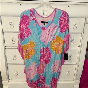 Ellen Tracy Pink and Blue Floral Kaftan